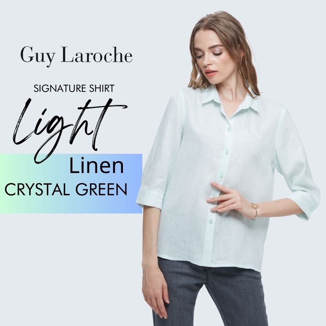 GuyLaroche - LightLinenSignatureshirt เสื้อเชิ้ตผู้หญิง แขนสามส่วน สีเขียวอ่อน G9U1LR ราคา 2,100 บาท*ส่งฟรี