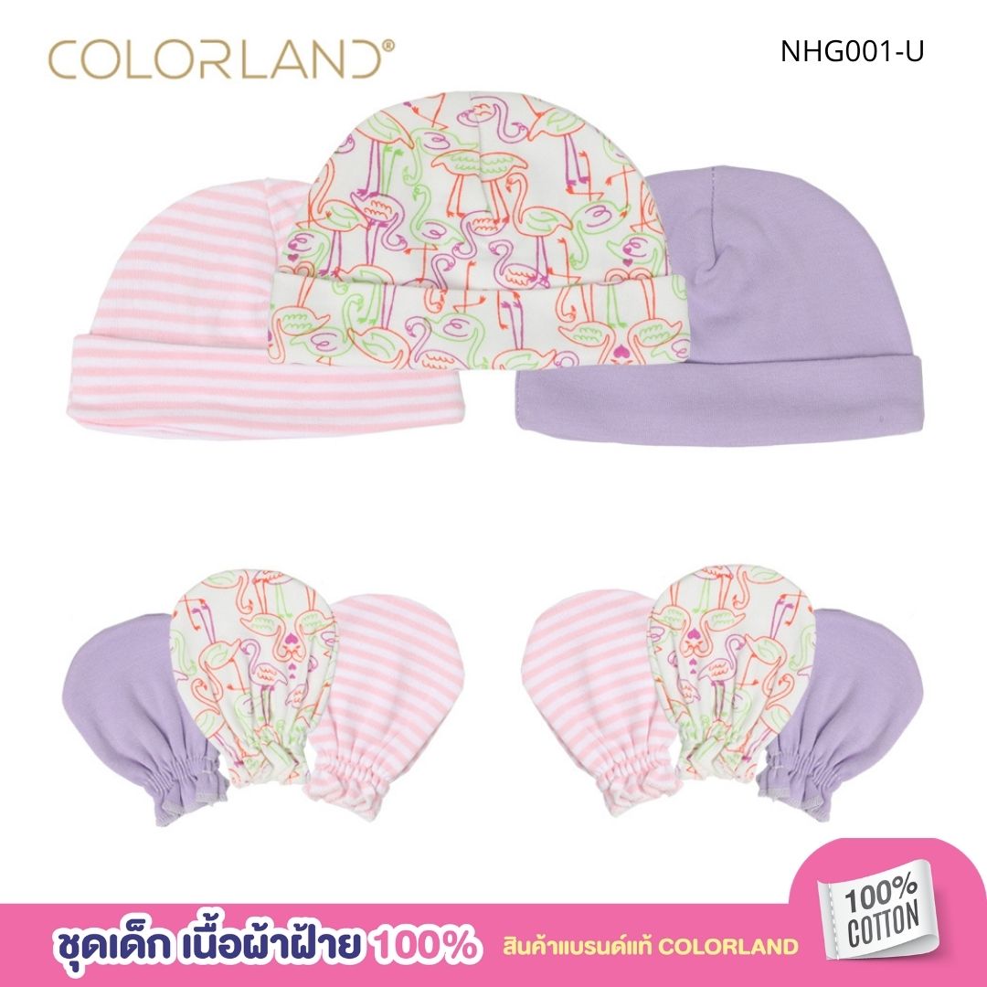 Colorland VA-NHG001 หมวกถุงมือเบบี๋ หมวกเด็ก หมวกเด็กแรกเกิด ถุงมือเด็ก ถุงมือเด็กแรกเกิด ชุดเด็กแรกเกิด 1แพ็ค มี3คู่ babygloves mittens newborngloves