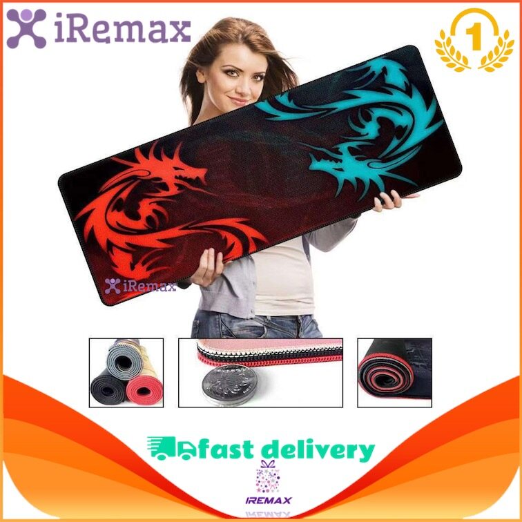 iRemax Red Blue แผ่นรองเมาส์ ขนาด 80 x 30 cm. mouse pad แผ่นรองเมาส์แบบสปีด ลายมังกร แผ่นรองเม้าส์