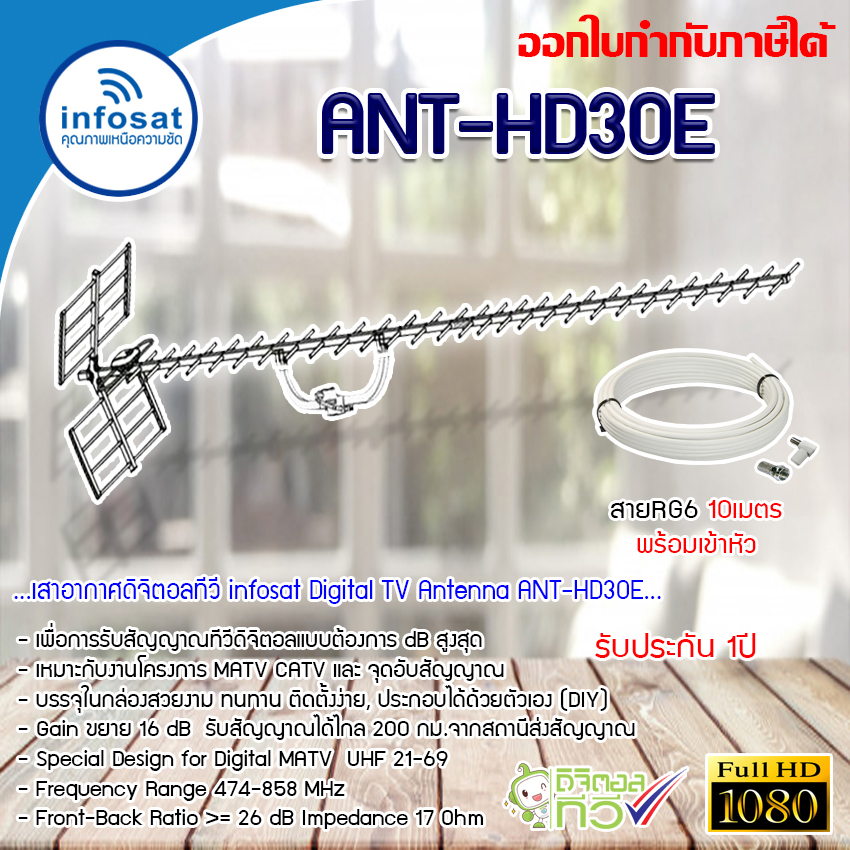 เสาอากาศทีวีดิจิตอล infosat Antenna 30E พร้อมสายตามชุด