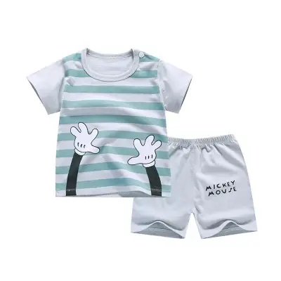 Babyonline(Y254)K4เซ็ทเสื้อและกางเกงผ้าฝ้ายลายการ์ตูน (2)