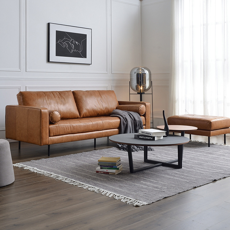 Gazzsi sofa genuine leather vintage sofa Nordic art sofa apartment small sofa set for living room l1040 ราคา 46,522 บาท*ส่งฟรี