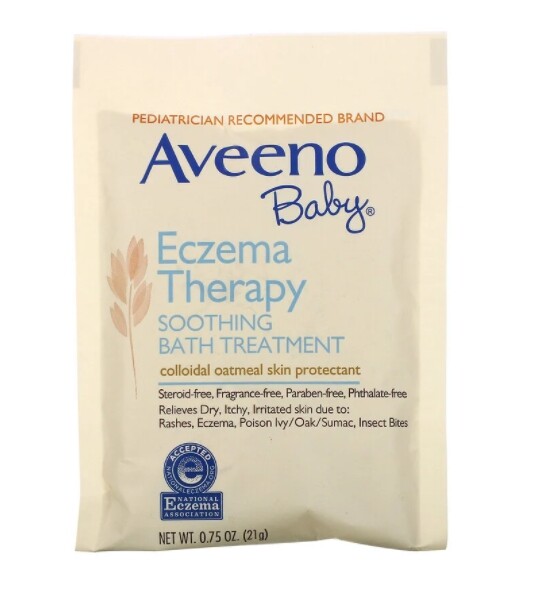ผงอาบน้ำสำหรับเด็ก Aveeno, Baby, Eczema Therapy, Soothing Bath Treatment, Fragrance Free, 5 Bath Packets106 g