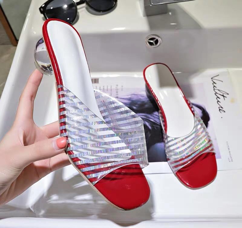 Cash fashion รองเท้าส้นสูง รองเท้าแก้วทรงกลม ดีไซส์เก๋ๆ งานสวยมี3สี สีครีม สีขาว สีแดง พร้อมส่ง NO.B141