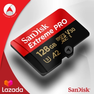 สินค้า SanDisk Extreme PRO 128GB Micro SD Card SDXC UHS-I V30 U3 A2 ความเร็วอ่าน/เขียน 170/90MB/s read/write speed ประกัน Synnex แบบ Lifetime ประกันตลอดอายุการใช้งาน สำหรับ โทรศัพท์ Action Camera Gopro 7 SJCAM รองรับวีดีโอ 4K 60fps (SDSQXCY_128G_GN6MA) สีแดงดำ