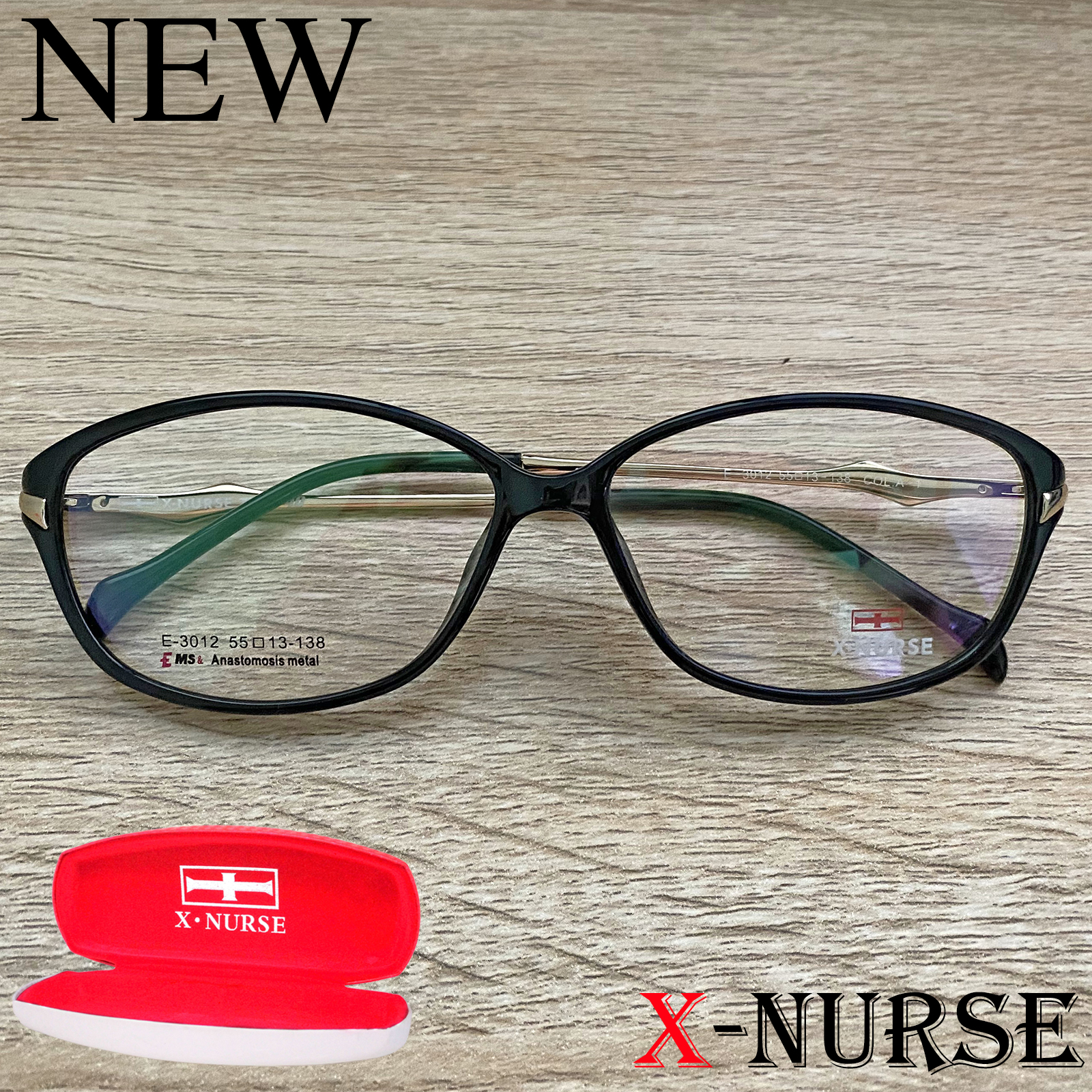 กรอบแว่นตา แว่นตาสำหรับตัดเลนส์ ผู้ชาย ผู้หญิง Fashion รุ่น X-NURSE 3012 สีดำ ทรงรี ขาสปริง วัสดุ พลาสติก พีซี เกรด เอ รับตัดเลนส์สายตาเลนส์กันแดดทุกชนิด