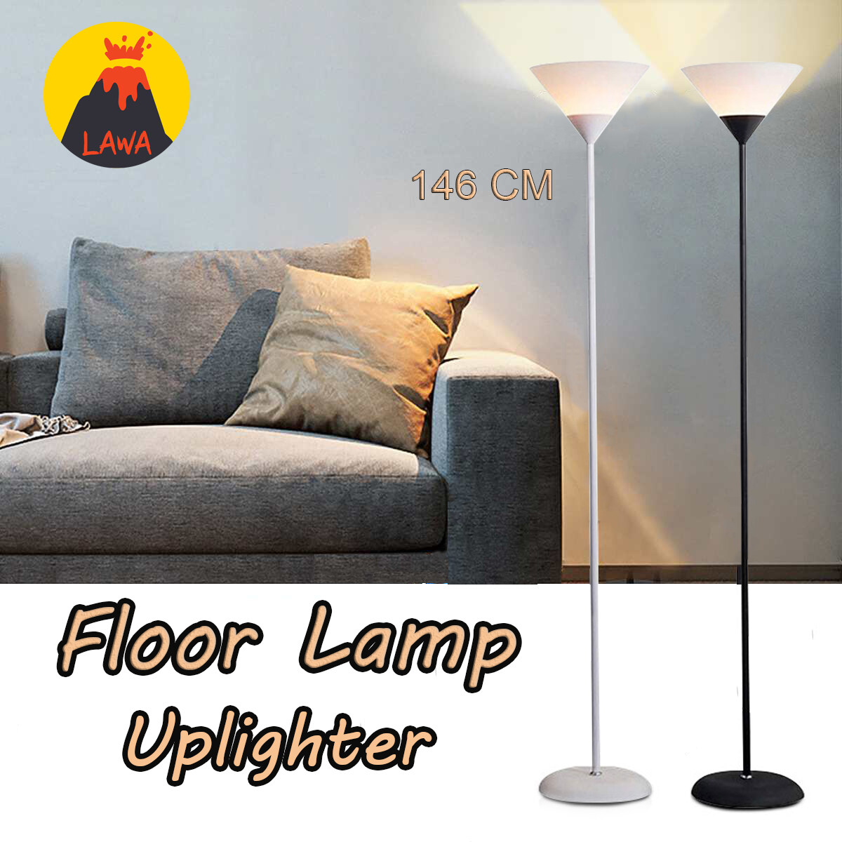 โคมไฟตั้งพื้น โคมไฟ LED สไตล์โมเดิร์น Floor lamp uplighter สูง 146 cm วัสดุทำจากเหล็กและ ABS อย่างดี มี 2 สี ดำ ขาว Floor lamp E27 Lawa