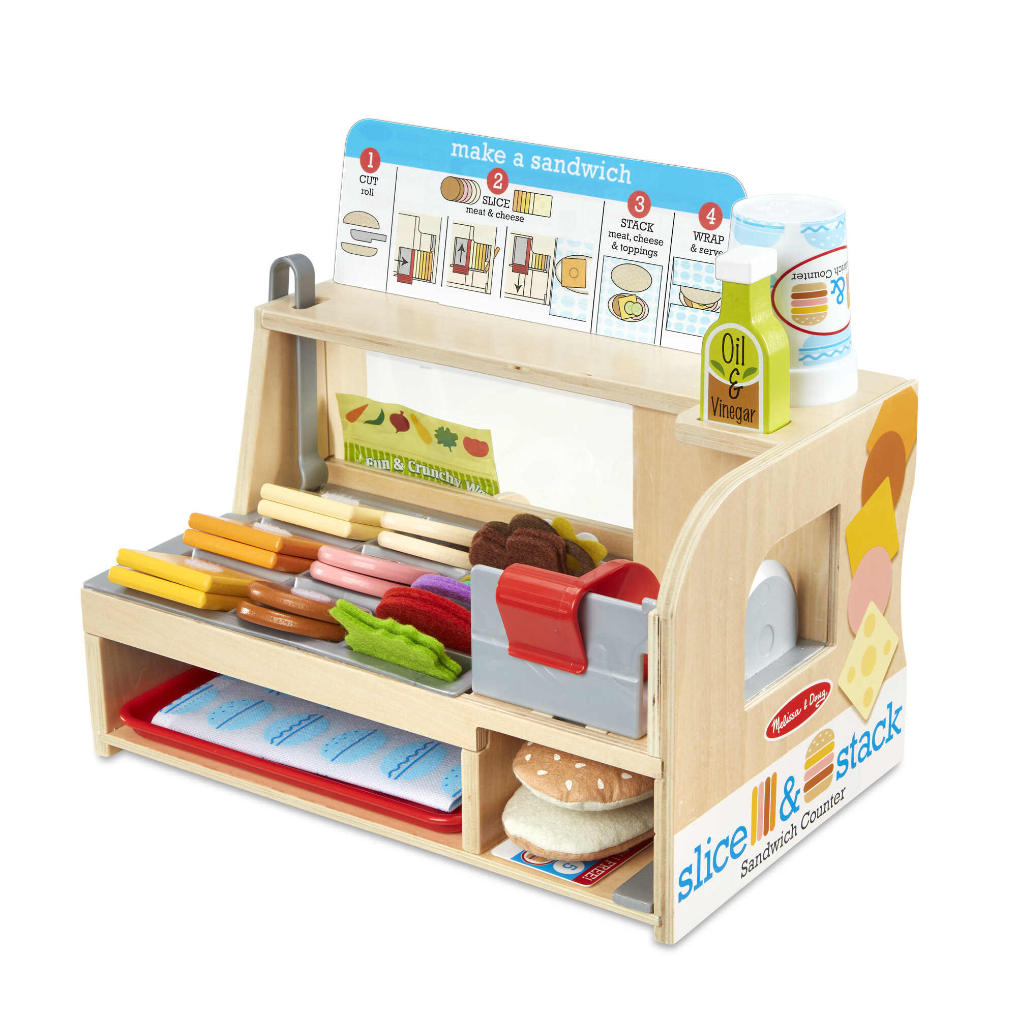 [52ชิ้น] รุ่น 31650 เคาน์เตอร์แซนวิช Melissa & Doug Slice & Stack Sandwich Counter รีวิวดีใน Amazon USA มีเวลโคร่ ที่หั่นแซนวิช ที่กดน้ำพร้อมเมนู ของเล่น มาลิซ่า