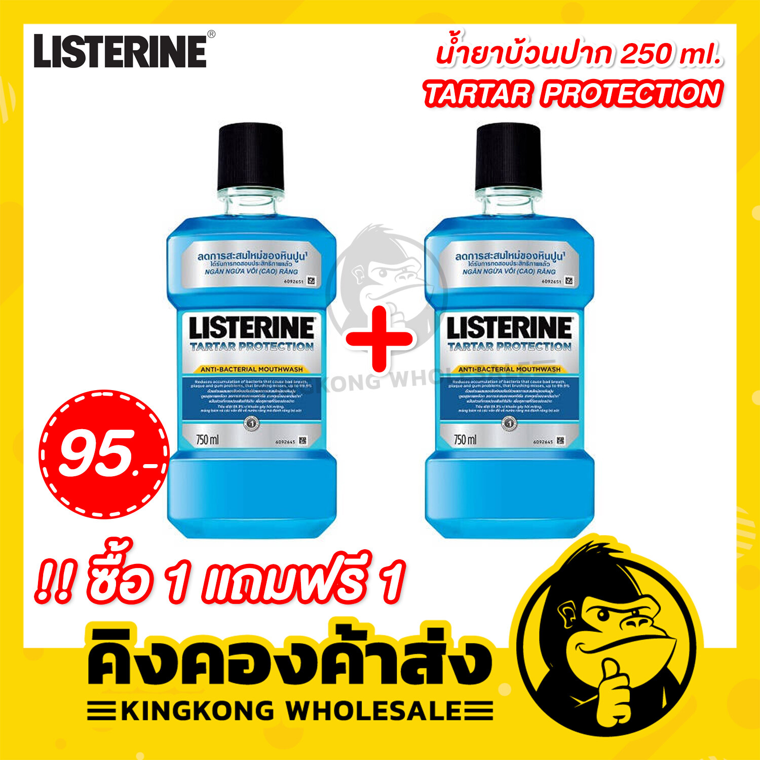 LISTERINE ลิสเตอรีน น้ำยาบ้วนปาก TARTAR ขนาด 250 มล. (ซื้อ 1 แถมฟรี 1)