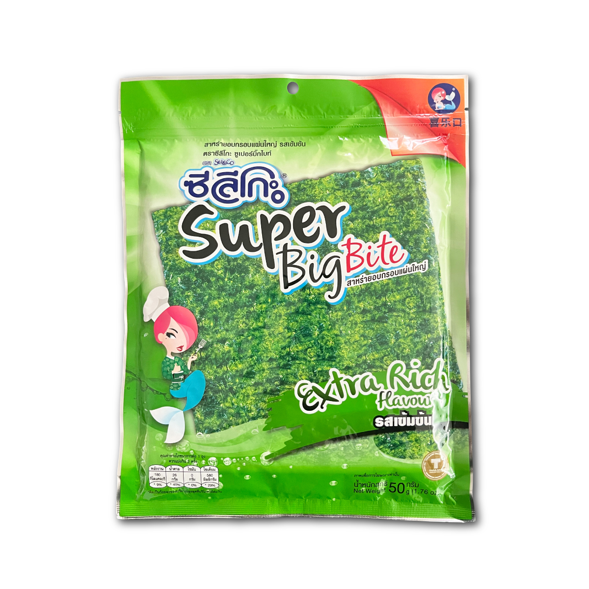 Seeliko Super Big Bite, Large Crispy Roasted Seaweed Sheets, Rich Flavor (Size 50 Grams) ราคา 56 บาท*ส่งฟรี