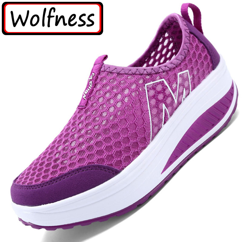 Wolfness® 2020 ใหม่ผู้หญิงความสูงรองเท้าที่เพิ่มขึ้น Swing Breathable Wedges รองเท้า 5 สีร้อน