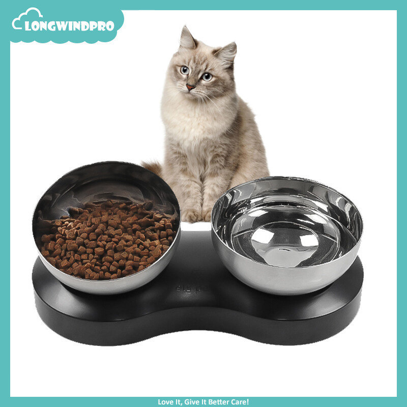 Double Cat Food Bowls 304 Stainless Steel Dog Bowl Feeder Elevated No Spill Pet Feeding Bowls Dishes for Puppy Small Cats Dogs ราคา 687 บาท*ส่งฟรี