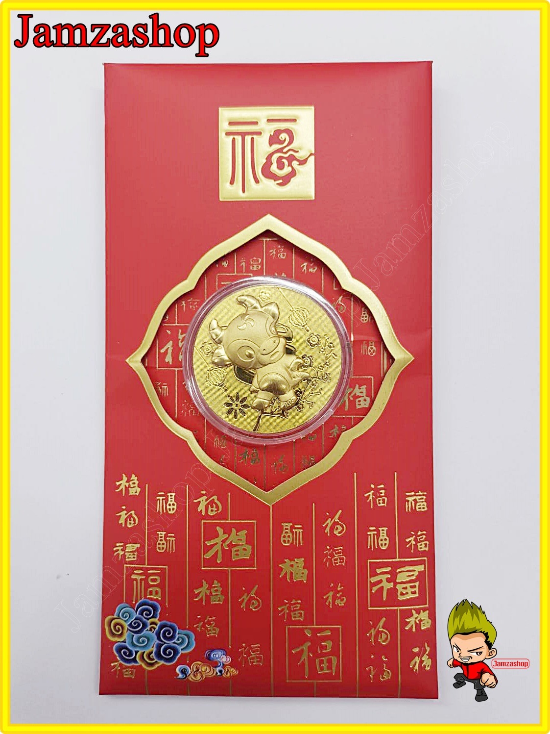 ซองอั่งเปา ซองแดง เหรียญทองปีฉลู (วัว)นำโชคปี2564  ซองสีแดง มอบของขวัญ ของที่ระลึก วันปีใหม่ วันตรุษจีน