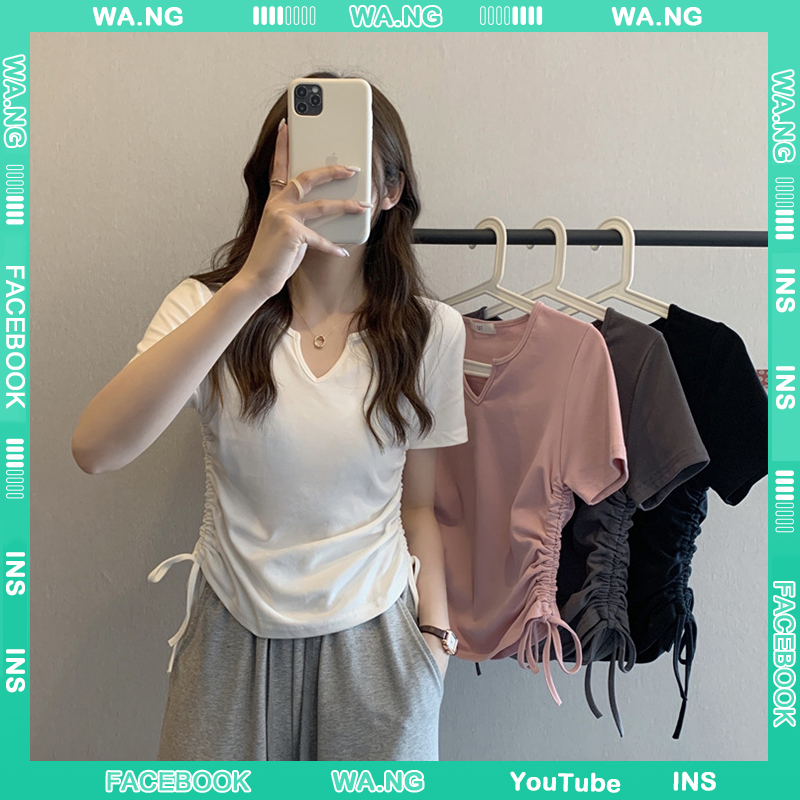 เสื้อยืดแขนสั้น คอวี เข้ารูป สีพื้น แฟชั่นฤดูร้อน สําหรับผู้หญิง และนักเรียน WAN311 ราคา 79 บาท*ส่งฟรี