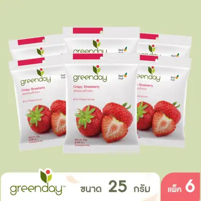 [แพ็ก 6] Greenday Crispy Strawberry สตรอเบอรี่อบกรอบ 25 กรัม