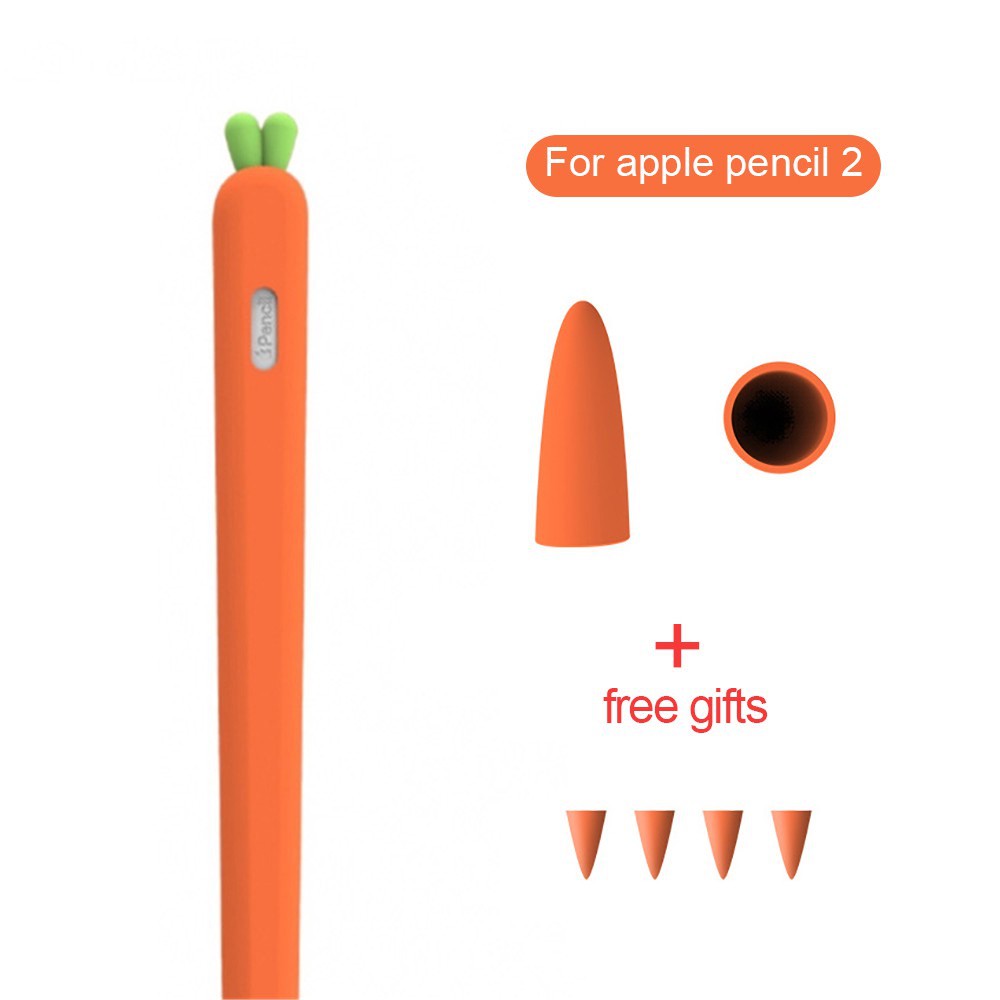 เคสซิลิโคน แครอท 【ถูกมาก พร้อมส่ง】 พร้อมส่ง new Cute Carrot Silicone Apple Pencil 2/1 Case For iPad Tablet Touch Pen Stylus Car
