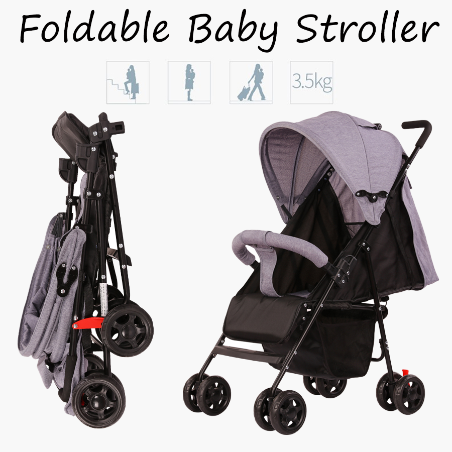 Baby trolley รถเข็นเด็ก นั่ง/เอน/นอน 175 องศา โครงเหล็ก SGS รับน้ำหนักได้มากถึง 50kg Foldable baby stroller Simpler