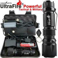 【ร้านค้ากรุงเทพ จัดส่ง 24 ชม】ไฟฉายแรงสูง แท้ ไฟฉายแรงสูง ไฟฉาย Ultrafire T6 ของแท้กันน้ำไฟฉาย ไฟฉายแรงสูงไกล LED ที่มีประสิทธิภาพไฟฉายแบบชาร์จได้ไฟฉายซูม 90000LM X800 ไฟฉายยุทธวิธี ไฟฉาย LED ทหารไฟทำงานยุทธวิธีซูมไฟฉาย LED