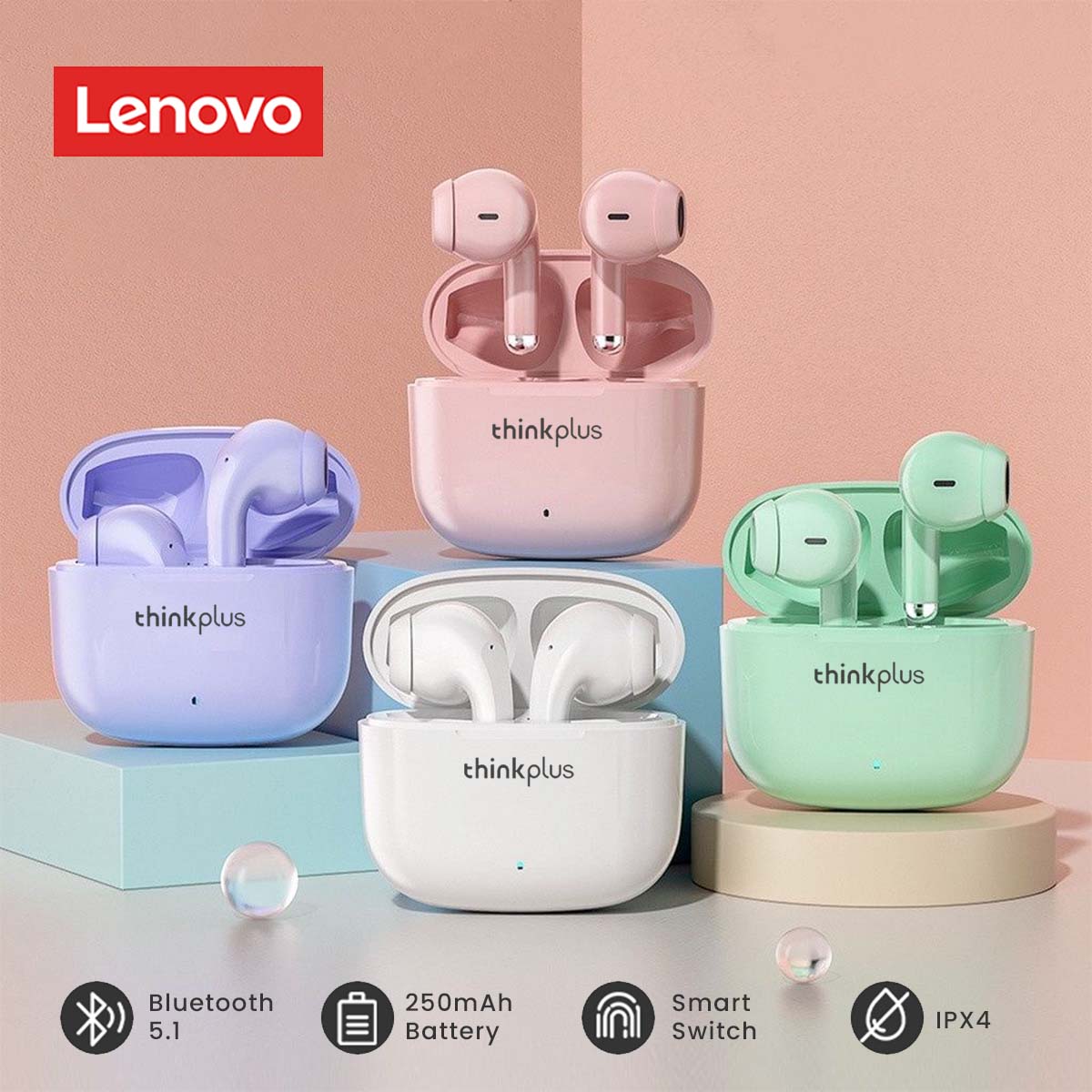 หูฟัง lenovo หูฟังบลูทูธ LP40 PRO TWS Bluetooth 5.1 พร้อมไมค์ในตัว ดีเลย์ต่ำ กันน้ำIPX4 ราคา 289 บาท*ส่งฟรี