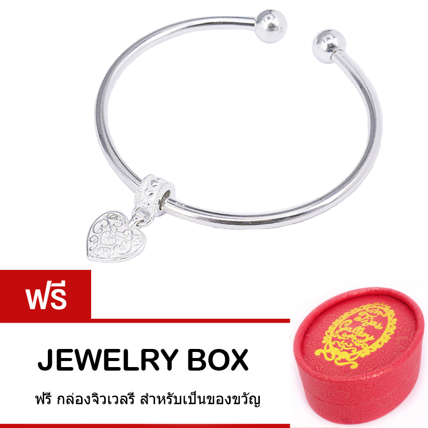 Tips Gallery กำไล ข้อมือ เงิน 925 หุ้ม ทองคำ ขาว แท้ 18K รุ่น Coronation Crown Bangle Bracelet Design TBS082 ฟรี กล่องจิวเวลรี ราคา 207 บาท*ส่งฟรี