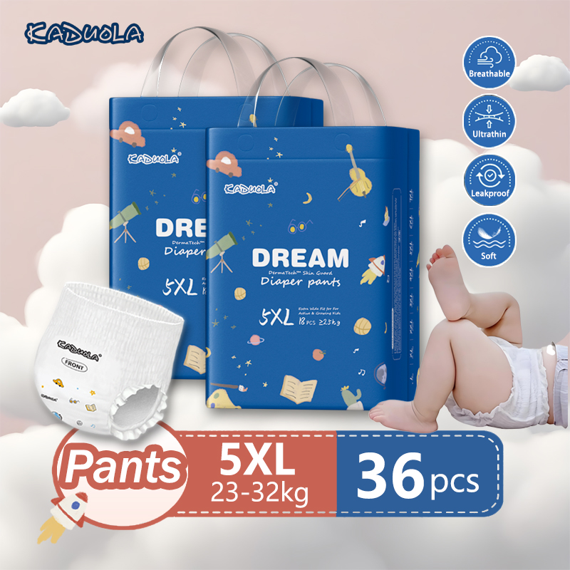 ผ้าอ้อมเด็ก Kaduola King Size 5XL (2 แพ็ค) – กางเกงผ้าอ้อมนุ่มพิเศษและระบายอากาศได้ดี สำหรับทารกและเด็กเล็กตัวจ้ำม่ำ [23-32kg] – บางสุดๆ ยืดหยุ่นได้ สวมใส่ง่าย กันซึมเปื้อน สวมสบายทั้งวันทั้งคืน