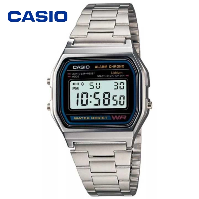 ราคาและรีวิวGgGg /Casio Digital Classic นาฬิกาข้อมือสุภาพบุรุษ สีเงิน สายสแตนเลส รุ่น A158WA-1DF