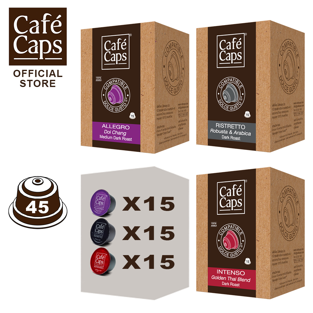 Dolce Gusto Compatible Coffee Capsule MIX (Ristretto, Intenso & Doi Chang) - Cafecaps (3 Boxes X 15 Caps) | กาแฟแคปซูล รวมรส ราคา 709 บาท*ส่งฟรี