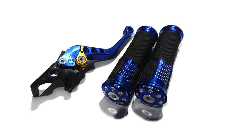 มือเบรคดิสปรับระดับ Honda + ปลอกแฮนด์อลูมิเนียมลายจุดสีน้ำเงิน ใส่ Wave ดิสทุกรุ่น ราคา 145 บาท*ส่งฟรี