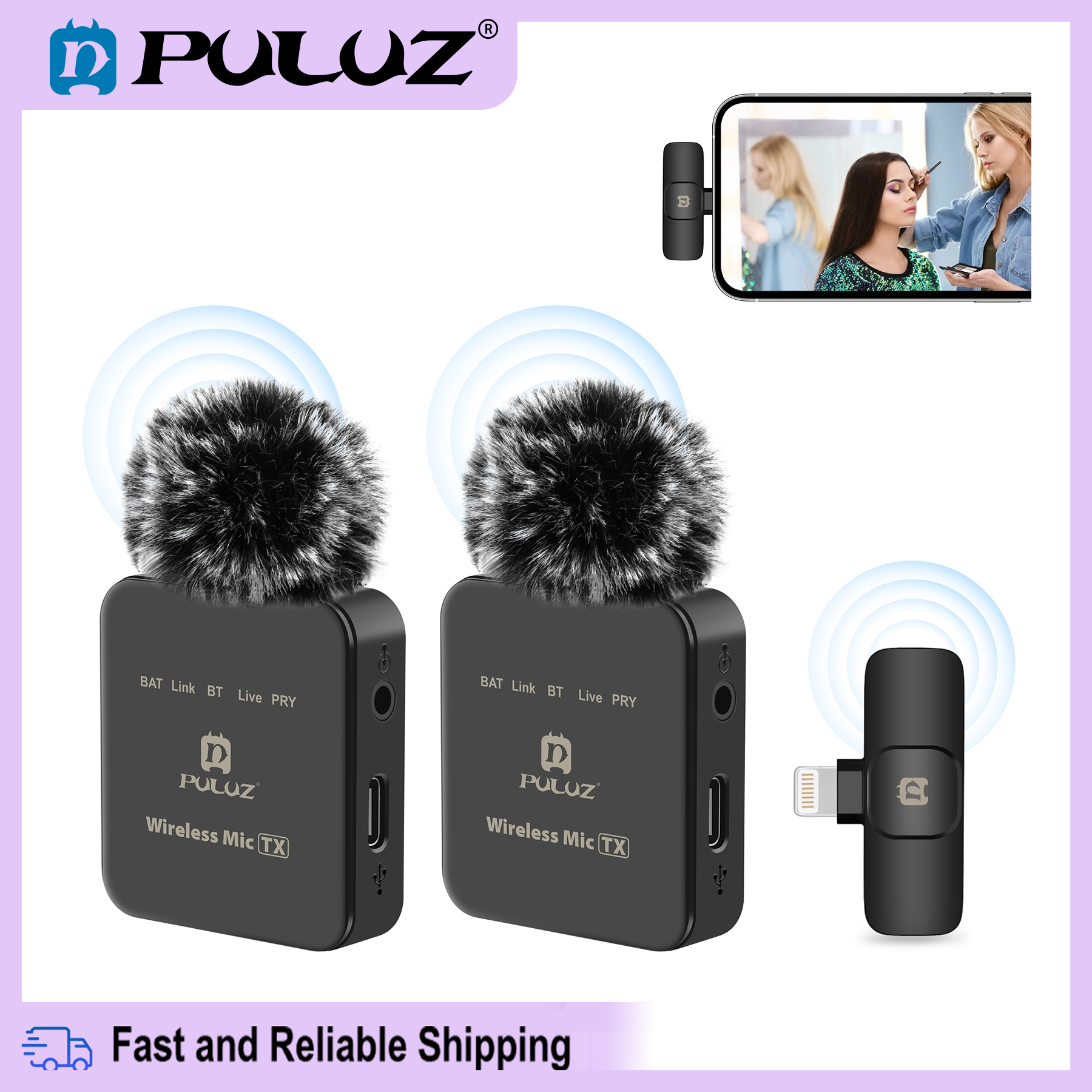 【Ready Stock】 Puluz Wireless Lavalier Microphone สำหรับ iPhone / iPad, ตัวรับสัญญาณ 8 พินและไมโครโฟนคู่ (สีดำ) 100% genuine quality ราคา 710 บาท*ส่งฟรี