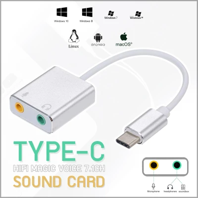 USB 3.1 Type-C to 3.5mm Audio Stereo 7.1 Independent 3D External Sound Card Adapter for Macbook
