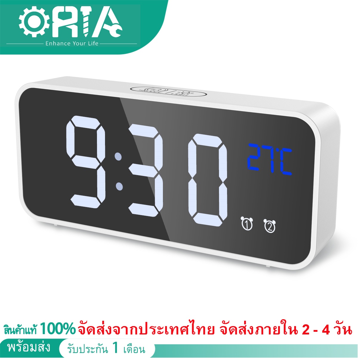 Oria นาฬิกาปลุกดิจิตอล 12/24 h รูปแบบกระจก led เพลงนาฬิกาดิจิตอลการควบคุมเสียงปลุกคู่กับเลื่อน usb ชาร์จพอร์ตสำหรับห้องนอนข้างเตียงสำนักงานนักเรียนเด็กผู้สูงอายุ