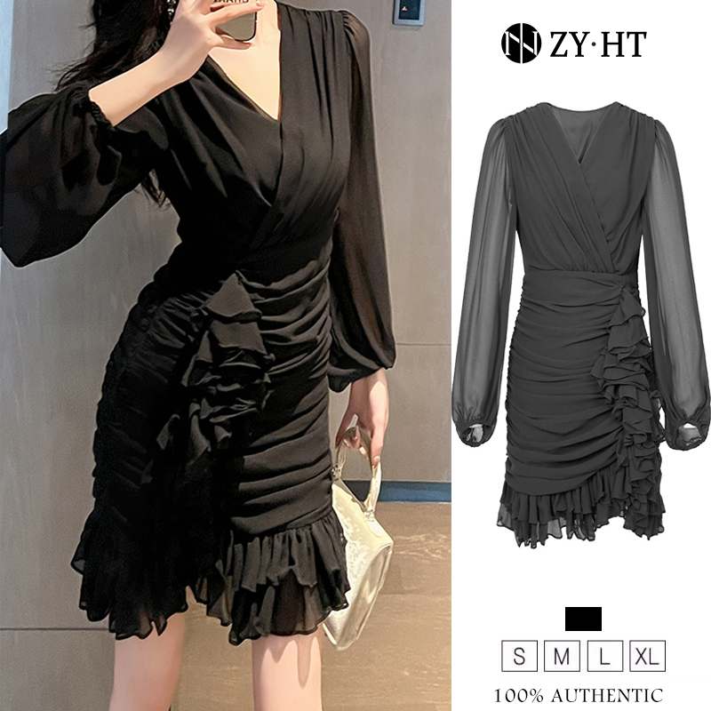 ZY.HT EraVogue เดรสผู้หญิง เดรสสีดำ เดรสแขนยาว เดรส คอวี เดรสชีฟอง เดรสไฮโซ เดรสวินเทจ เดรสออกงาน เดรสปาร์ตี้ เดรสฝรั่งเศส 9701 ราคา 1,499 บาท*ส่งฟรี