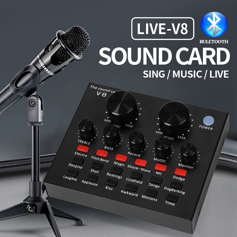 V8 Audio Live Sound Card การ์ดเสียง for Phone Computer USB Headset Microphone Webcast มินิเอฟเฟคไมค์  (Bluetooth)  D70