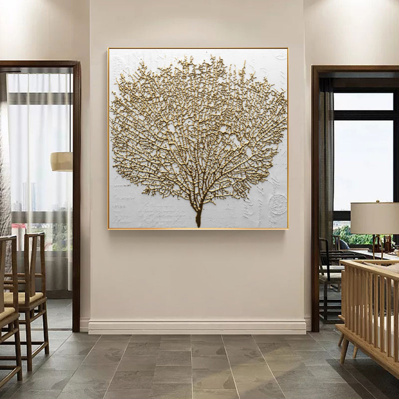 บ้านตกแต่งสไตล์นอร์ดิกพิมพ์โปสเตอร์Wall Artภาพวาดผ้าใบสมัยใหม่Golden Tree Modularภาพไม่มีกรอบ hot sell jkyfif
