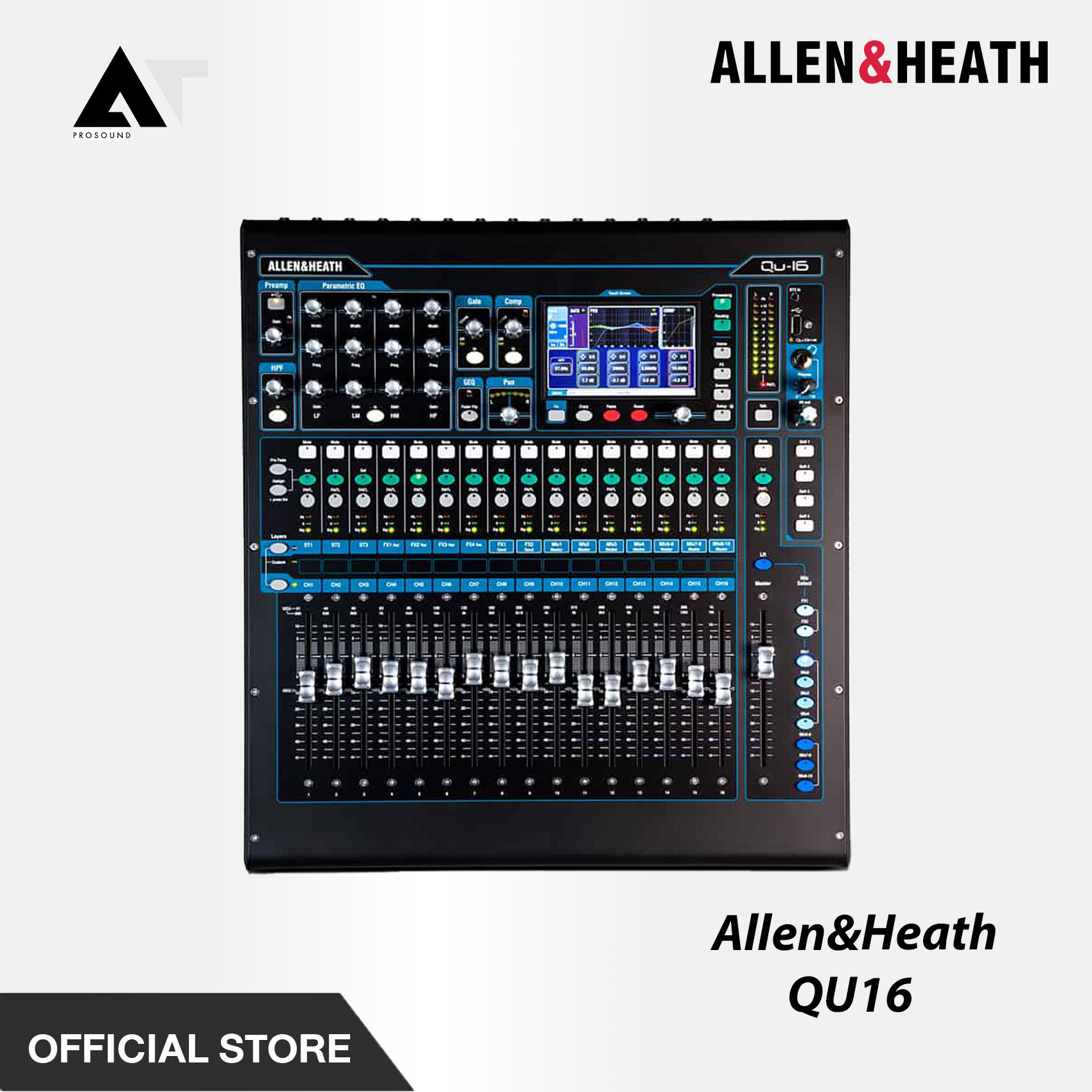 เครื่องขยายเสียง แอมป์ มิกเซอร์ปรับแต่งเสียง Allen & Heath Allen&Heath Qu-16 ดิจิตอลมิกเซอร์รองรับสูงสุด 22 อินพุต 12 เอาต์พุต 16 เฟดเดอร์ พร้อมจอสีแบบสัมผัสขนาด 5 นิ้ว AT Prosound ราคา 82,500 บาท*ส่งฟรี
