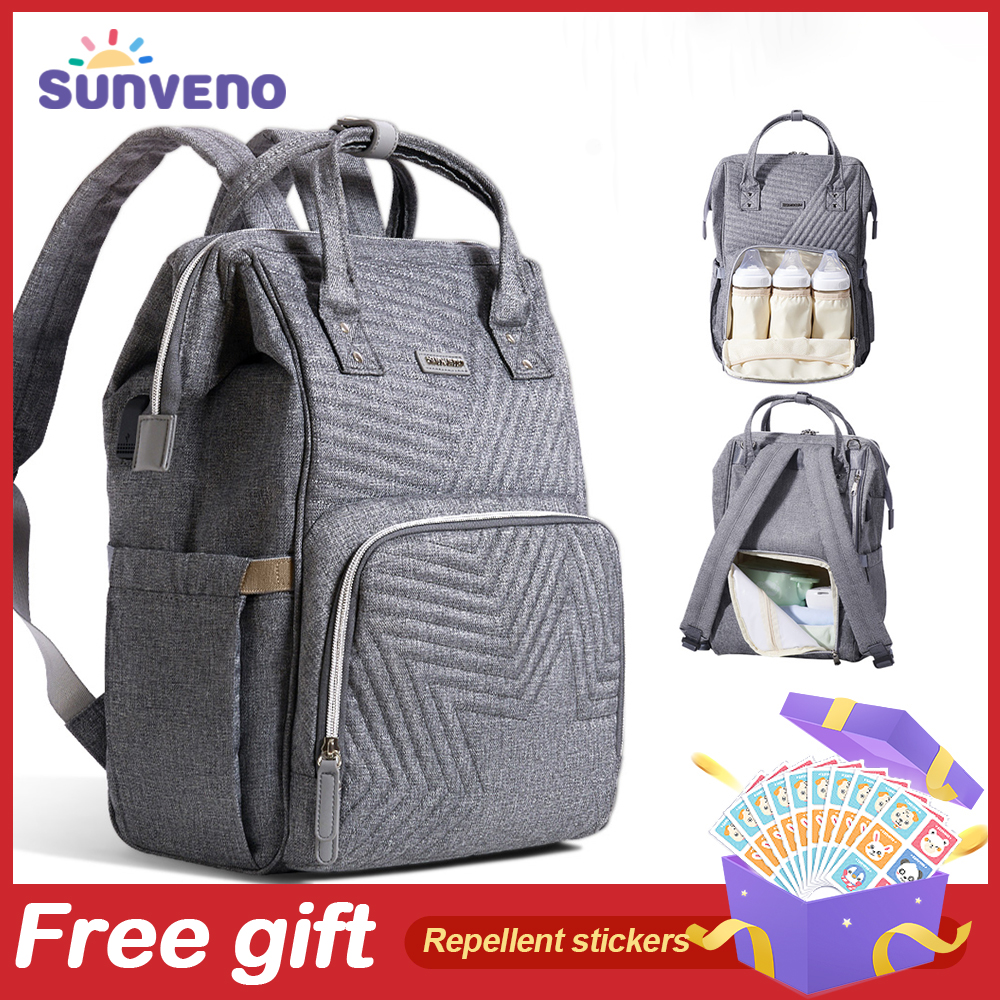 Sunveno Multifunction Diaper Bag Large Capacity Mommy Backpack, Waterproof Travel Nappy Bag, Quilted Fashion Maternity Bag with Front insulated Bottle Pockets ราคา 1,257 บาท*ส่งฟรี