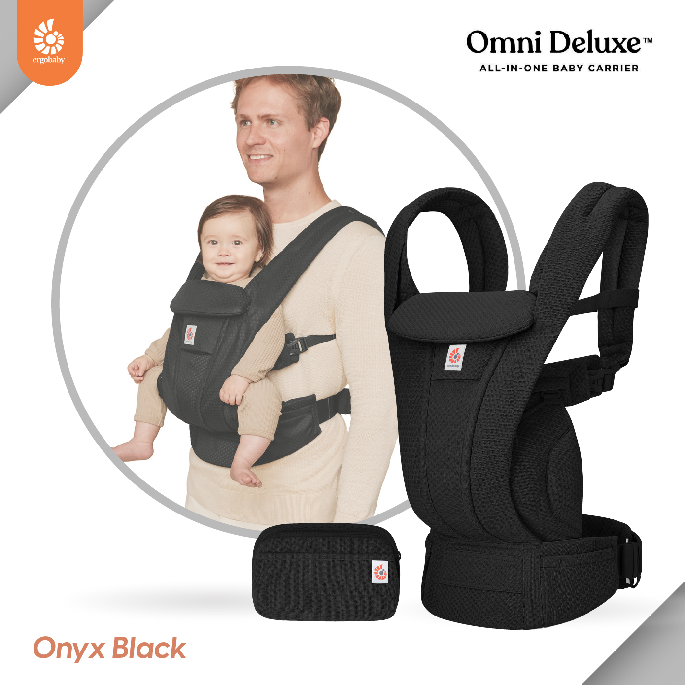 Ergobaby เป้อุ้มเด็ก รุ่น Omni Deluxe Mesh - Onyx Black สำหรับ 0-48 เดือน รุ่นใหม่ล่าสุด รองรับแรกเกิดโดยไม่ต้องเสริมเบาะ ปรับได้ 4 ท่า ระบายอากาศดี ซัพพอร์ตหลังและสะโพก ใส่สบายทั้งวัน