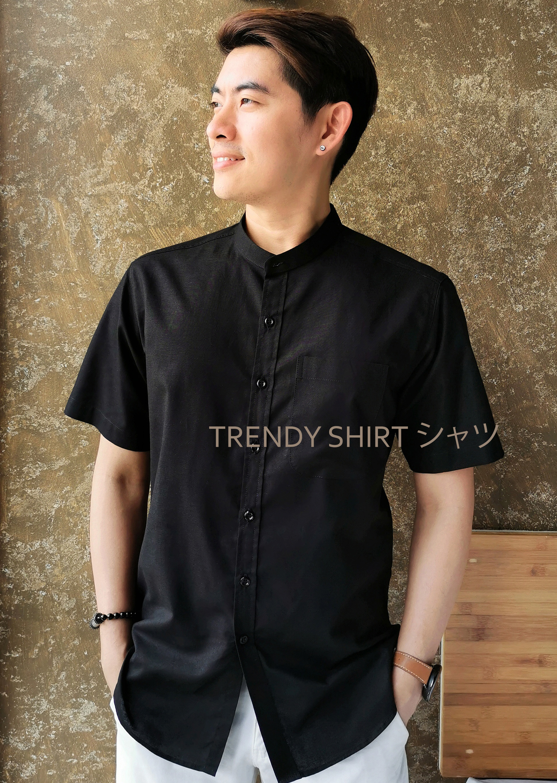 เสื้อเชิ้ตคอจีน แขนสั้น Trendy Shirt ผ้า Oxford เนื้อผ้าดี ใส่สบาย มีหลายสีหลายแบบให้เลือก