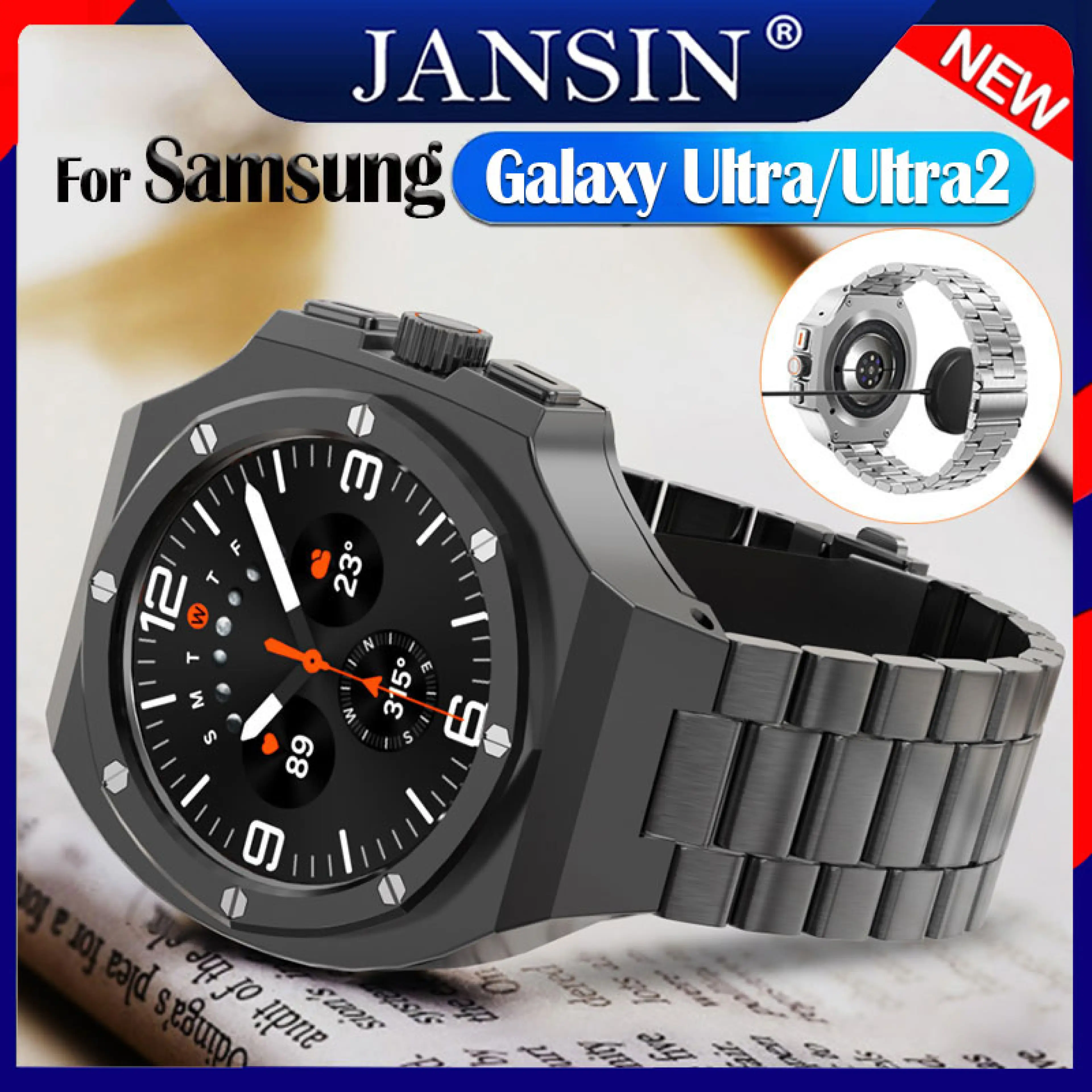 jansin สายนาฬิกา สําหรับ Samsung Galaxy Watch Ultra 2025 47 มม. สายรัดสแตนเลสของสาย+modification kit เคส Galaxy Watch 7 Ultra