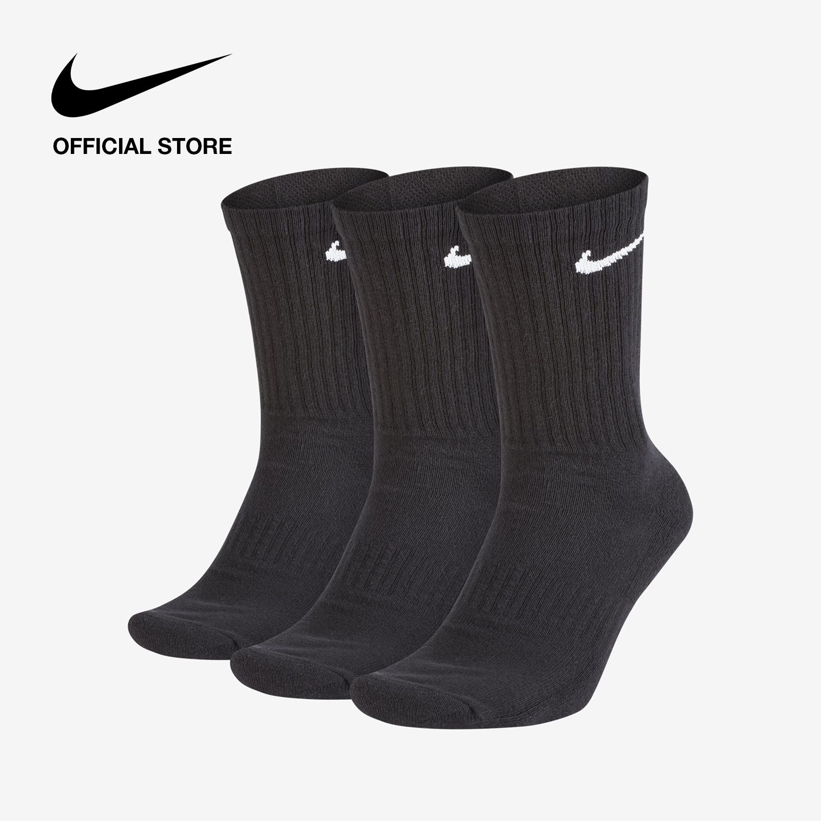 Nike Unisex Everyday Cushioned Training Crew Socks (3 Pairs) - Black ไนกี้ ถุงเท้าเทรนนิ่งหุ้มข้อยูนิเซ็กส์ เอเวอรี่เดย์ คุชชั่น (3 คู่) - สีดำ
