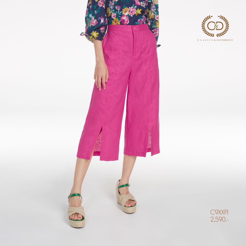 C&D - Linen Premium Front slit pants กางเกงผู้หญิง ขาห้าส่วน ทรงตรง ผ่าหน้า สีชมพู C9XXPI ราคา 2,564 บาท*ส่งฟรี