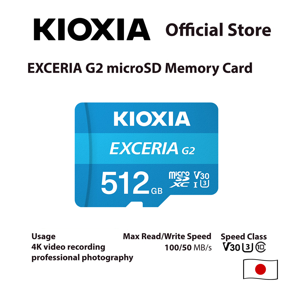 KIOXIA Exceria G2 microSD CL10 UHS-I U3 V30 4K A1 R100/W50 - 512GB ราคา 4,390 บาท*ส่งฟรี