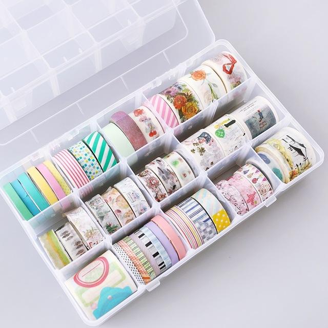 กล่องจัดระเบียบ เทปตกแต่ง⭐️แบ่งช่องเองได้ Grid Tape Storage Box ที่เก็บเทป กล่องเก็บเทป by mimisplan