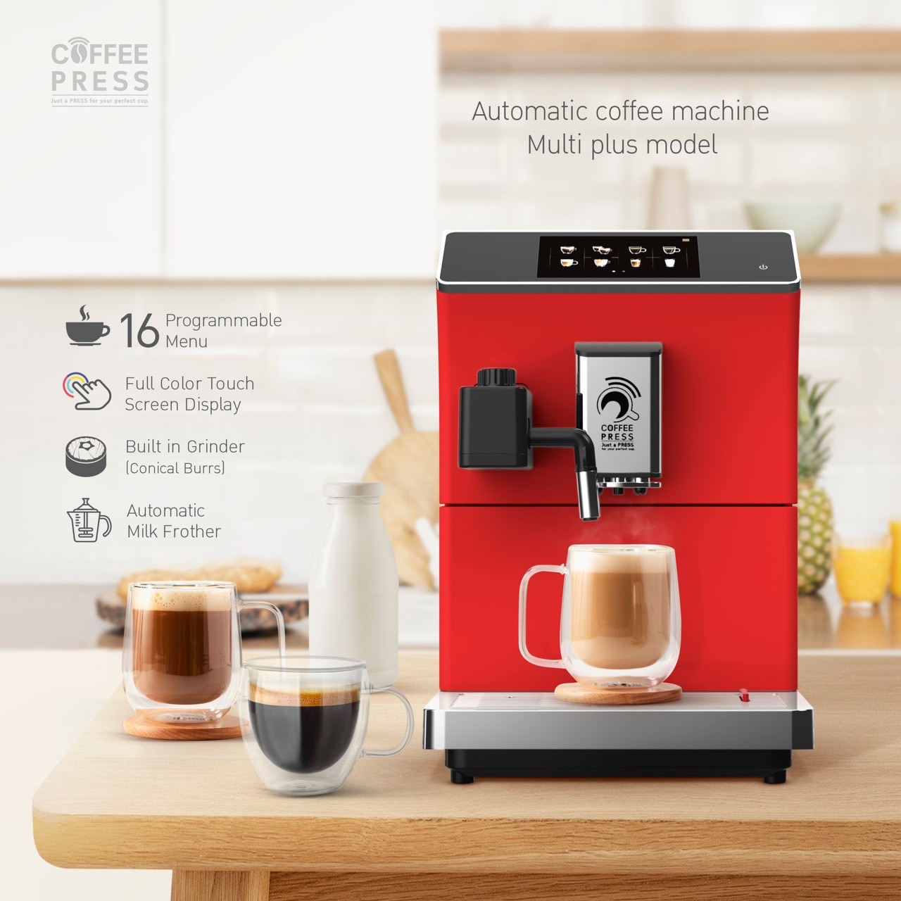 Coffee Press เครื่องชงกาแฟอัตโนมัติ (Multi Plus GEN5) สีแดง Fully Automatic Espresso Coffee Machine ราคา 29,900 บาท*ส่งฟรี
