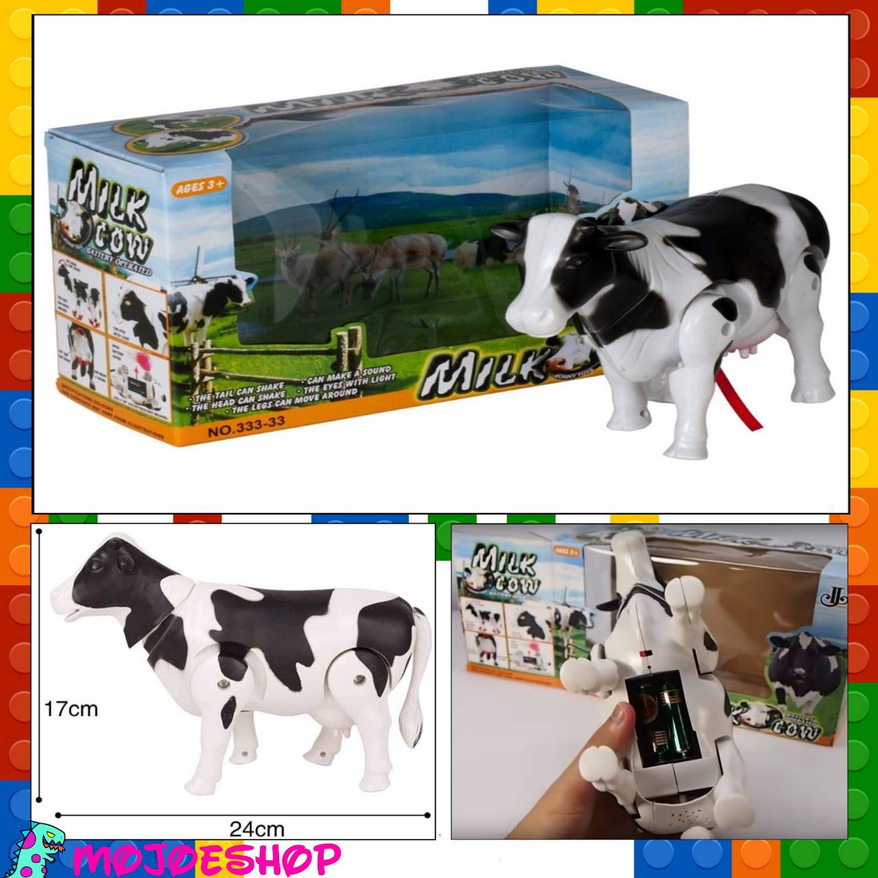 MILK COW วัวนมไส่ถ่าน วัวนม ตุ๊กตาวัว วัวนม 3D เดินได้ มีเสียง มีไฟ ของเล่น thetoy
