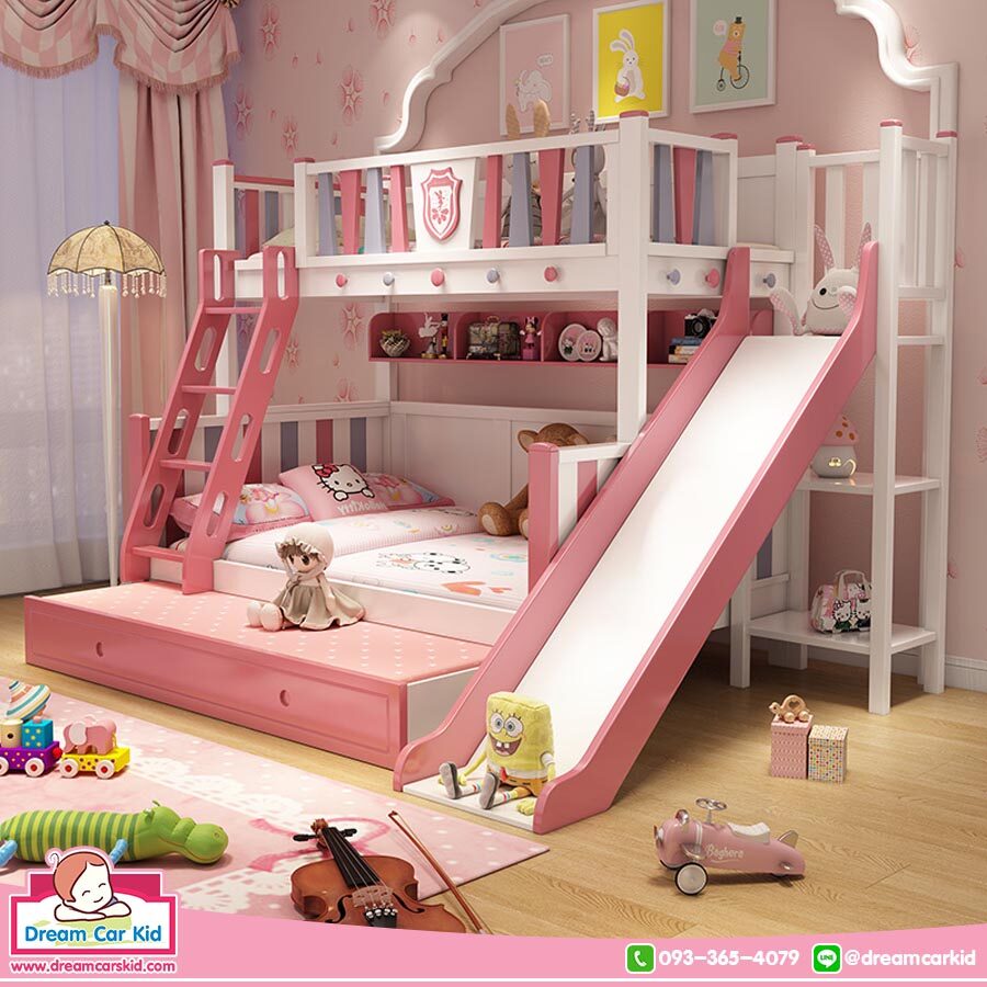 เตียง2ชั้นสไลเดอร์ รุ่น Premier ขนาด 4 ฟุตและ5ฟุต (ตัดบันไดข้่างเตียง) (มี3สีให้เลือก) เตียงสองชั้น เตียงสองชั้นสำหรับเด็กโต