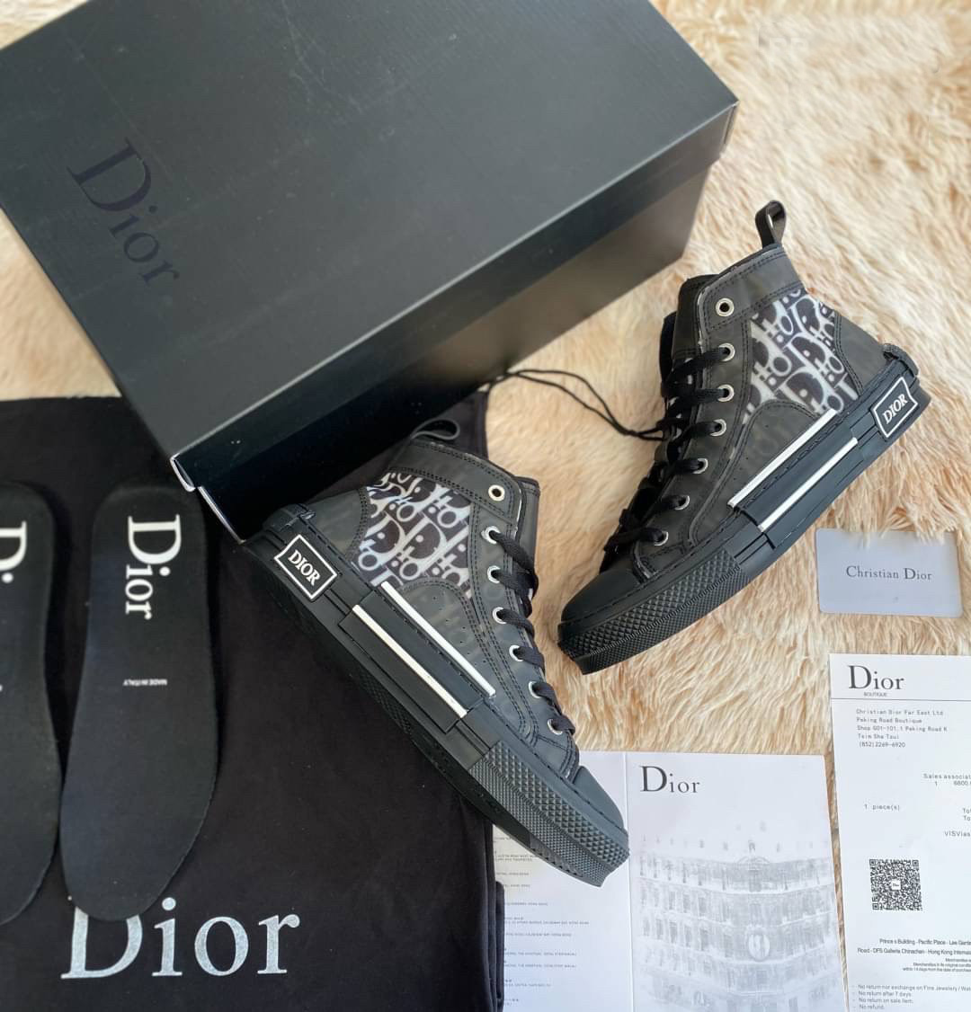 รองเท้าผ้าใบ Dior Oblique B23 สี Black High Top
