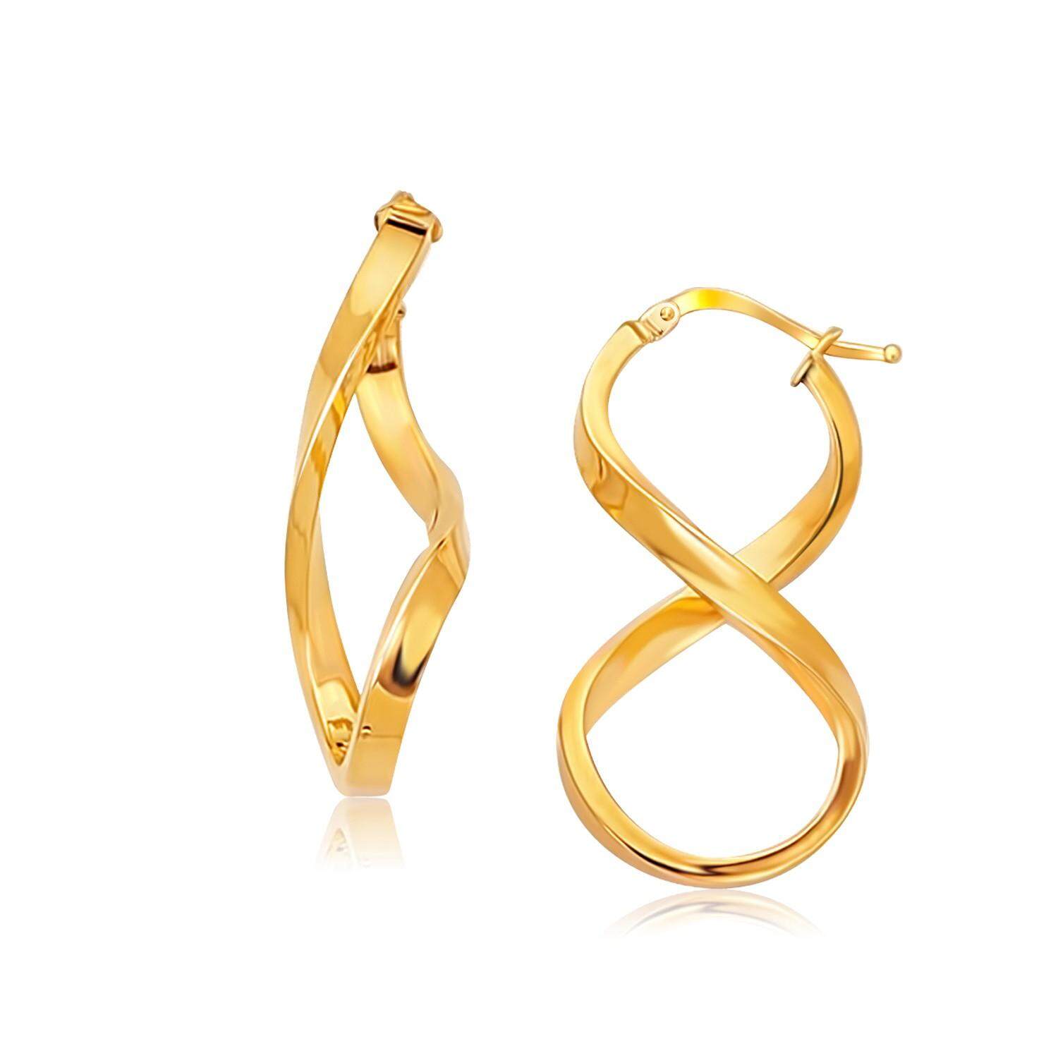 ต่างหูห้อยทองคำแท้ขัดเงารูปความไม่มีขอบเขต(Infinity) 14K  Earrings with polished gold, boundless shape (Infinity) 14K