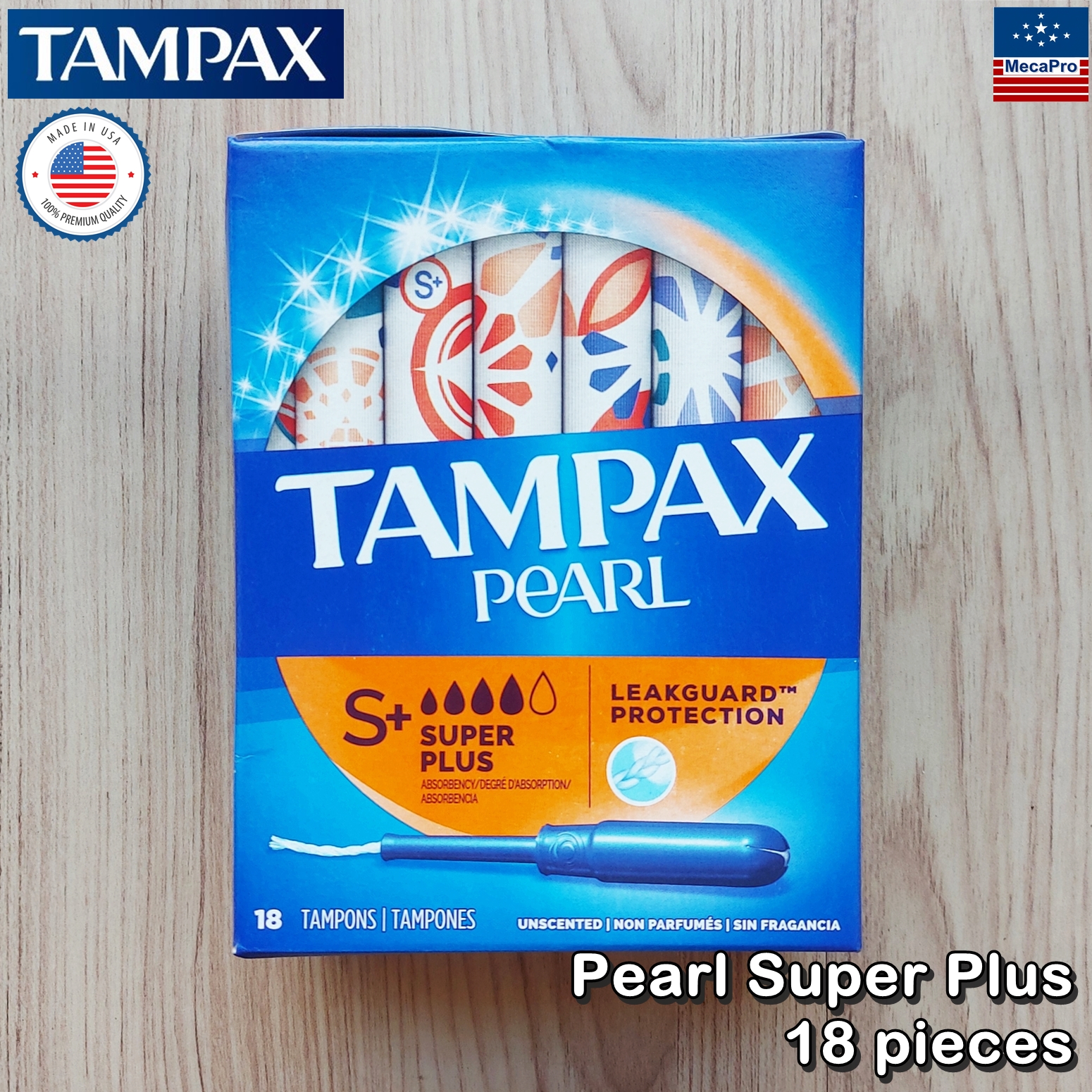 Tampax® Pearl Super Plus Plastic Tampons 18 pieces ผ้าอนามัยแบบสอด 18 ชิ้น (1 กล่อง) เหมาะกับวันมามาก