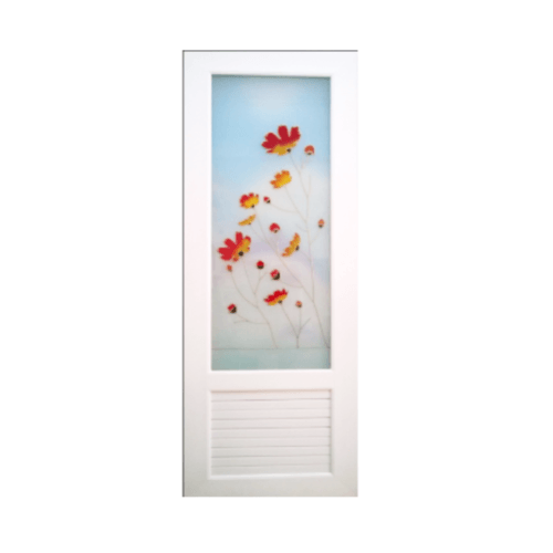 Global House ประตู UPVC กระจกเพ้นลายดอกหญ้า พร้อมวงกบ U18 70cm.x200cm. สีขาว ไม่เจาะ OK รับประกันของเเท้ ราคา 2,635 บาท*ส่งฟรี